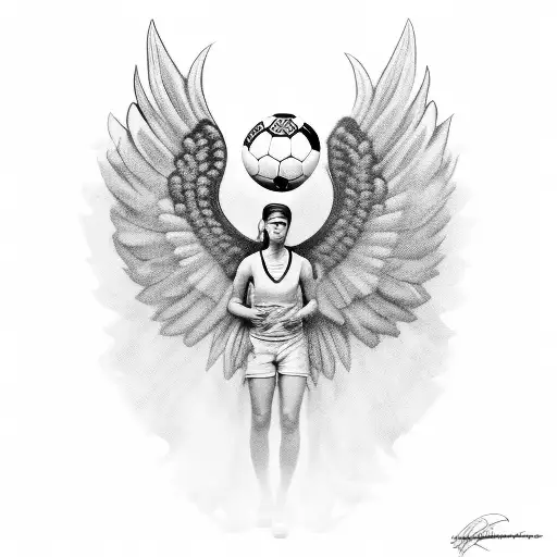 A Realistic Portrait Of The Client With A Soccer Ball And Angel Wings