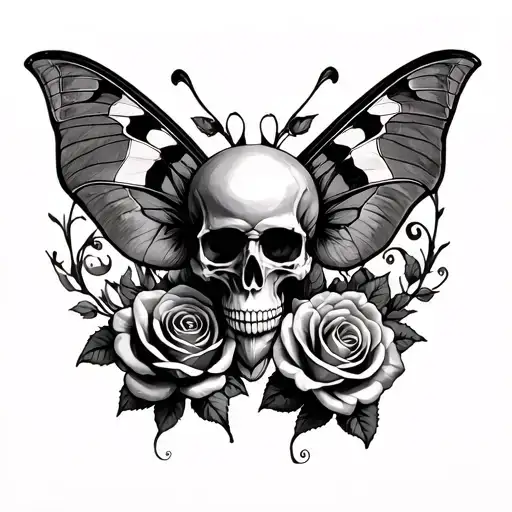 Skull Roses Moth Tattoo Chest