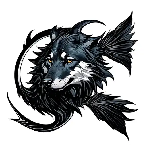 Pisces Sign With A Black Wolf