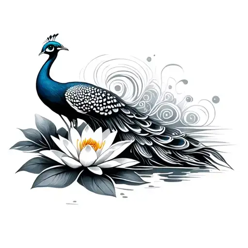 Peacock And Water Lily Tribal Minimalist