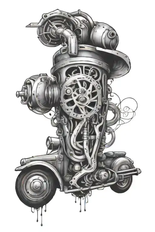 A Human Hart With Cylinder And Car Parts