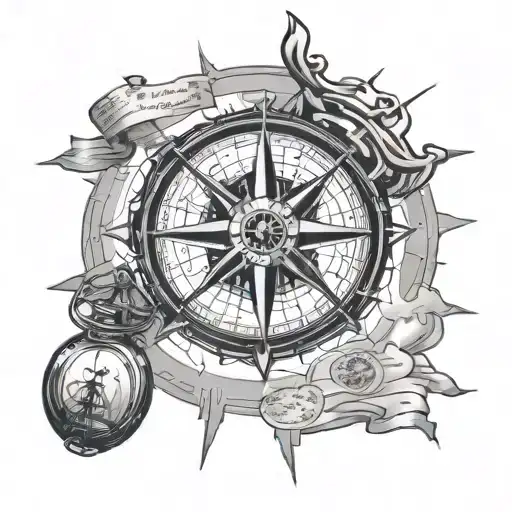 Jack Sparrow's Compass On Map Outline With Lines Protruding From It