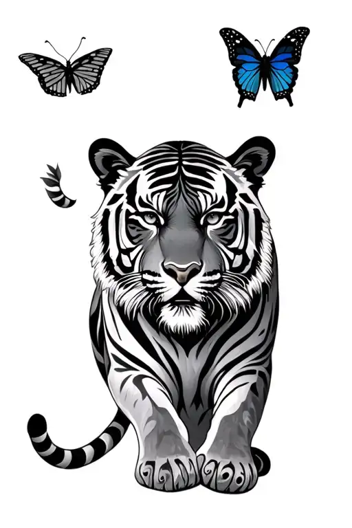 All Black Tiger With Butterfly