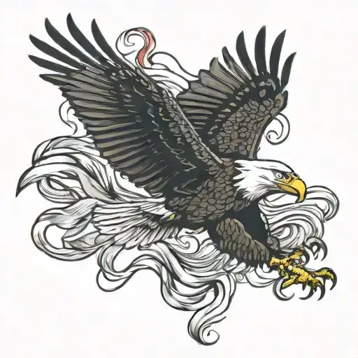 Bald Eagle Flying With Bacon Strip Intertwined