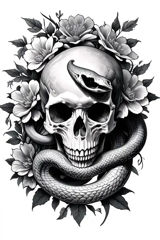 Snake Sleeve Flowers Snake In Skull Surrounded