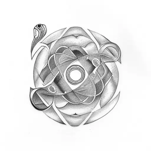 A Geometric Spiral Tattoo With Swimming Fish Hidden Within The Design