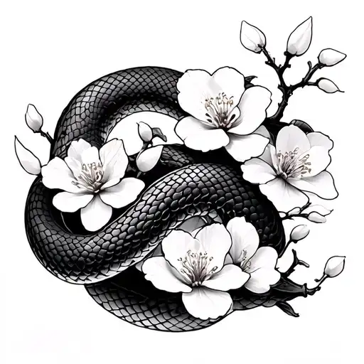 Japanese Cherry Blossom With Snake