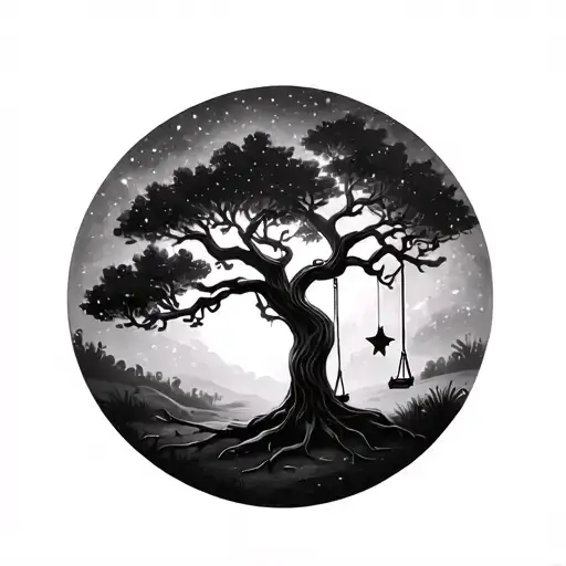Tree With Swing Looking At Star