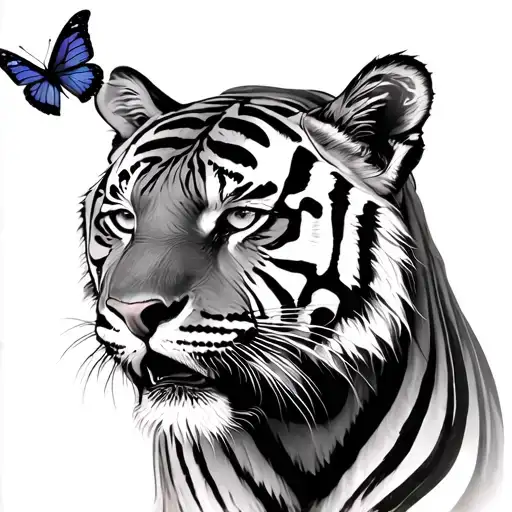 Tiger With Butterfly Flying