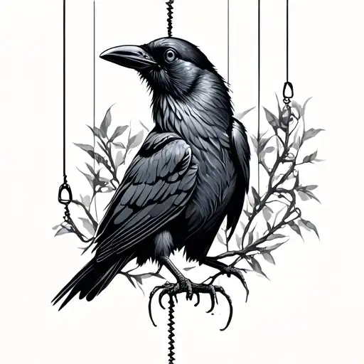 Crow Strung Up Like String Puppet