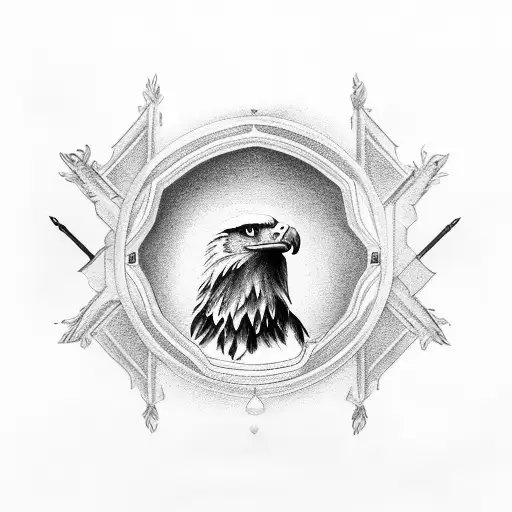 Siting Eagle On Top Of Lunula Symbol