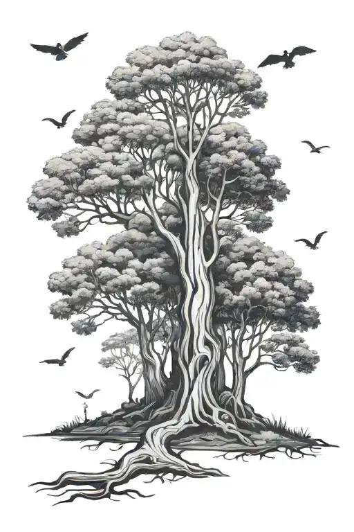 4 Forest Trees Different Sizes Represent A Family Tree