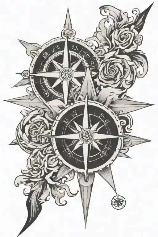 Trident And Compass Rose Intertwined