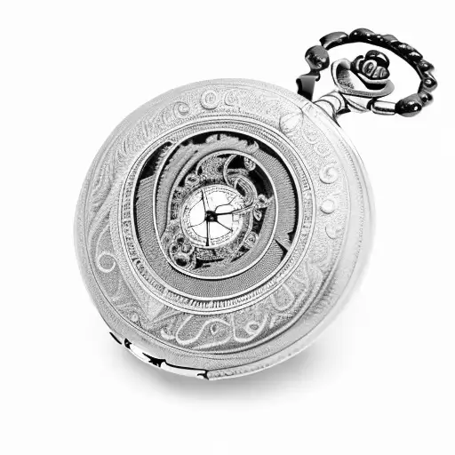 A Black And Grey Pocket Watch With A Rosary Wrapped Around It