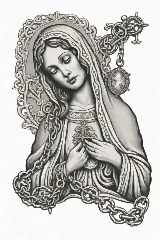 Mother Mary With Rosary Chain In Her Hands