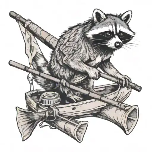 Raccoon With Pontoon Boat Fishing Rod Casting With Memorial