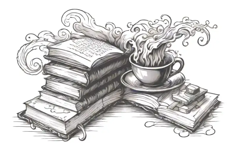 A Stack Of Books With Swirling Coffee Steam Coming Out Of Them