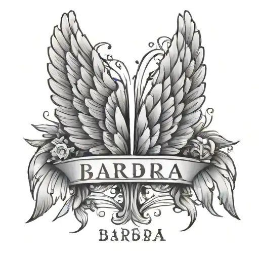 Minimal Angel Wings With The Name Barbara In Them