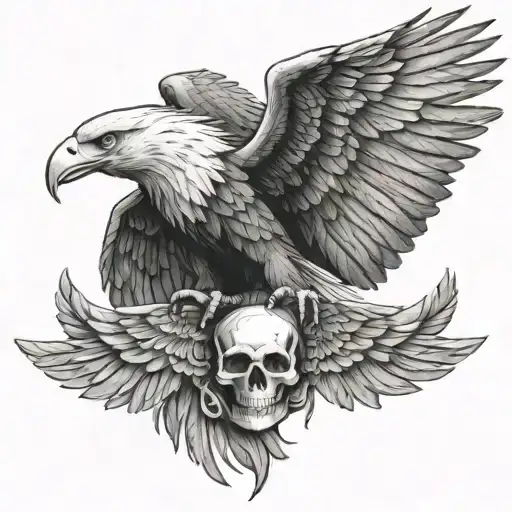 Eagle Wings Drawn With Skull In Realistic With Est 2002 Below