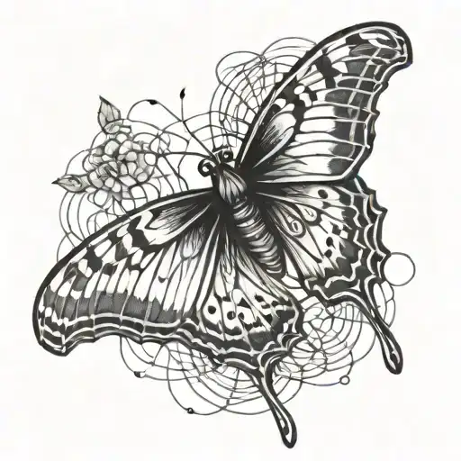 Butterfly With One Flower Wing And One Spiderweb Wing