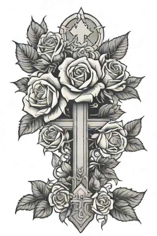 Roses And Christian Cross With Flowers
