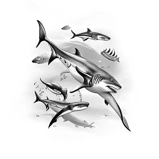 Ocean Leg Sleeve With Sharks And Other Sea Creatures