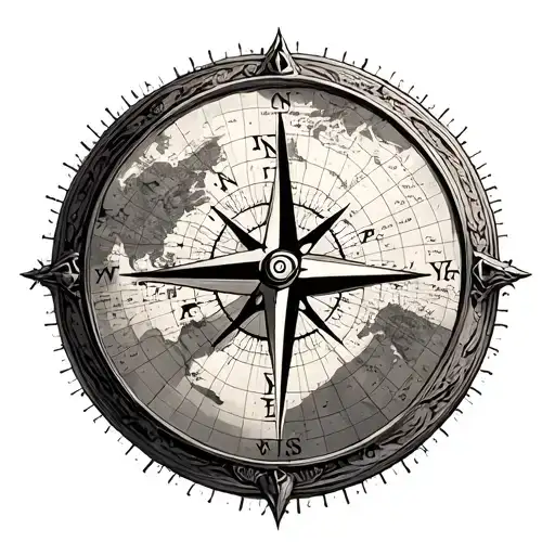 Ancient Compass On A Map Of The World Of Shadows That Is On A Table