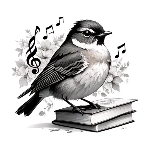 Robin Bird With Music Notes And Books
