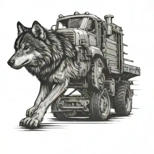 Wolf Next To A Tractor-trailer