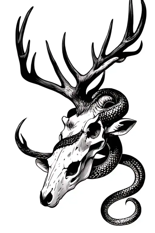 Deer Skull With Snake Wrapped