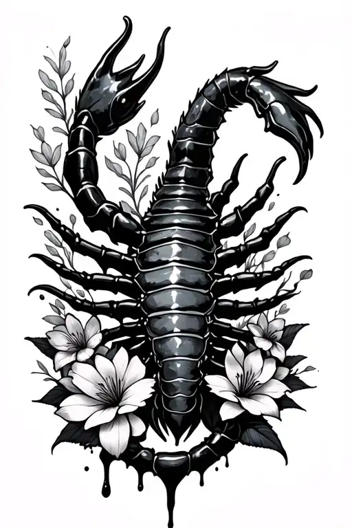 Scorpio Body Dripping Poison From The Tail Of Flowers On The Side
