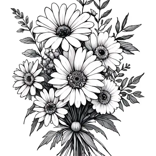 Bouquet Of Flowers With Birth Month Flowers September Octomber And Novemeber Fine Line