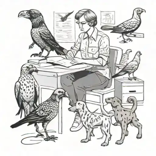 A Teacher Surrounded By German Short Hair Pointers And Upland Birds In A Classroom Setting