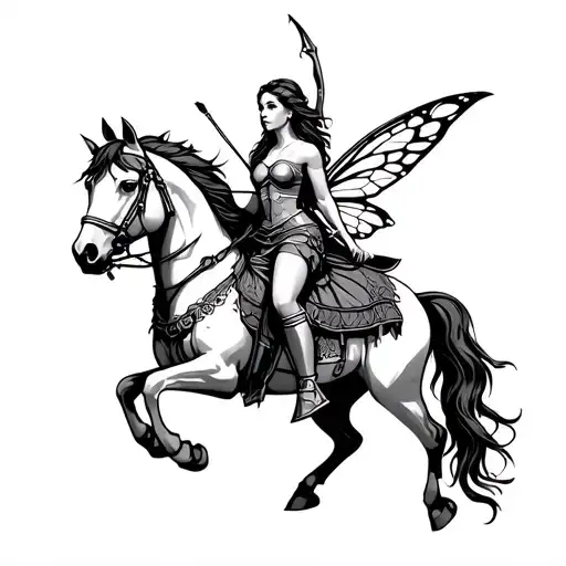 Fairy Warrior On Horse Back With Bow And Arrow