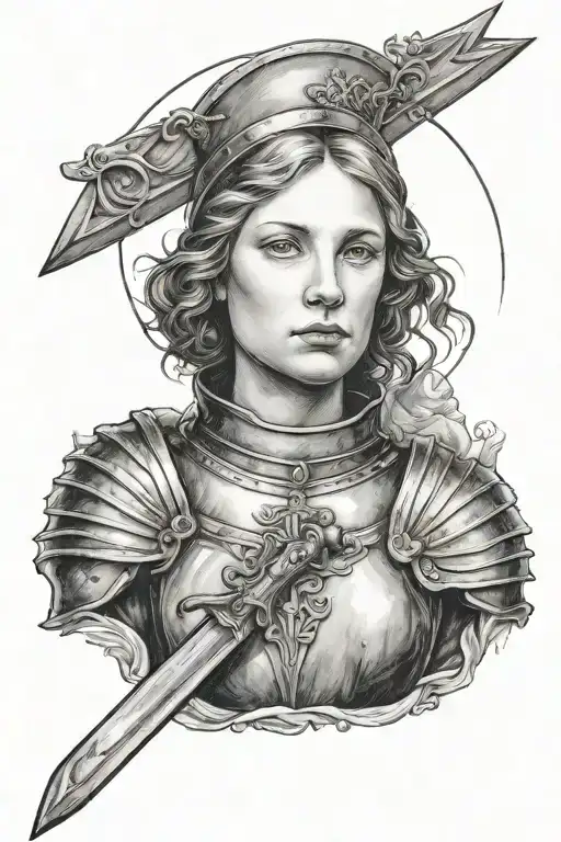 Bust Portrait Of Joan Of Arc With A Sword And A Halo