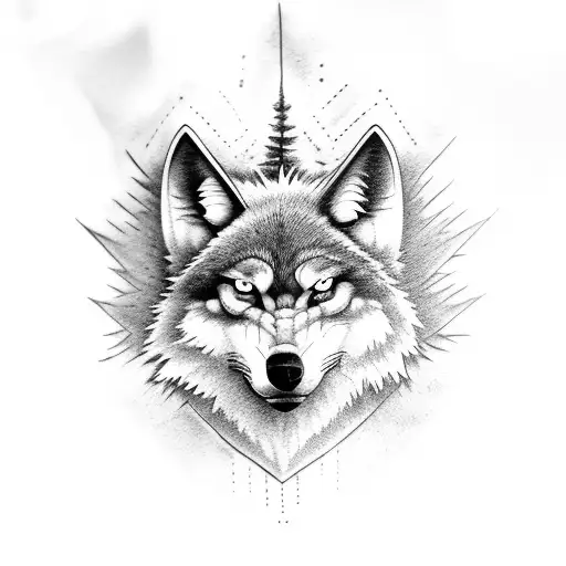 Evil Wolf Tattoo With Trees
