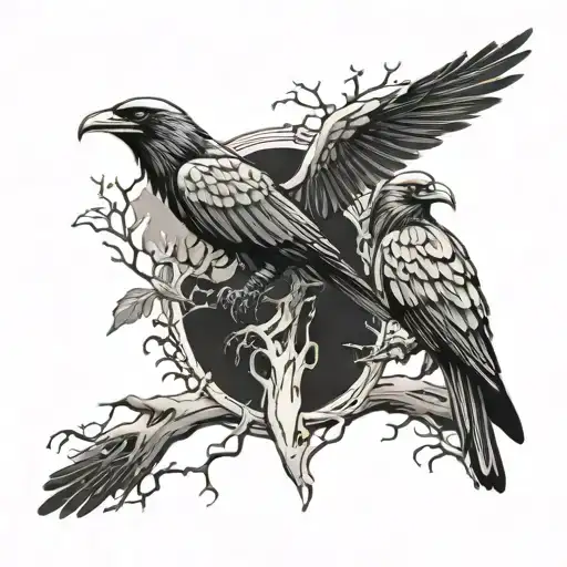 Skeleton Spine With Ravens And Tree