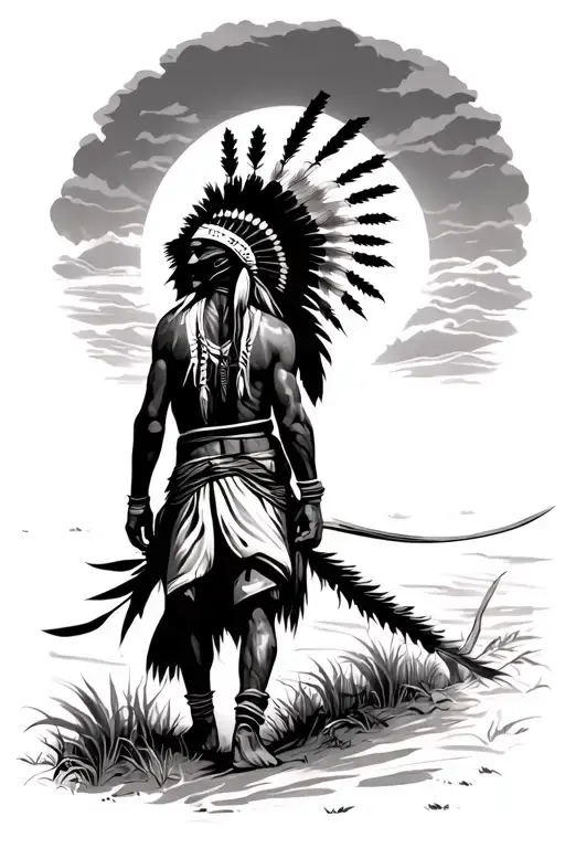 Native Indian Walking Toward Sunset