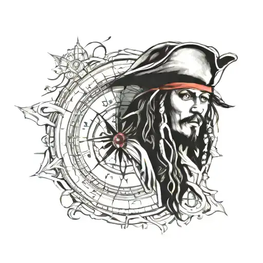 Jack Sparrow Compass On Map Outline