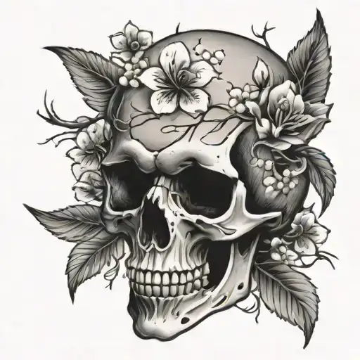 Skull And Japanese Cherry Blossoms
