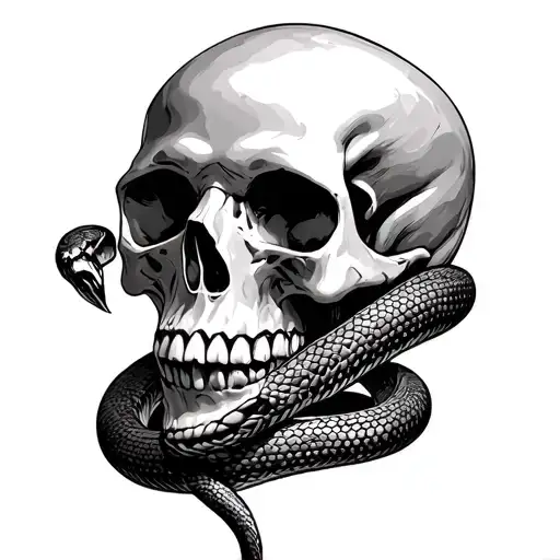 Anatomical Skull With A Snake Intertwined Within