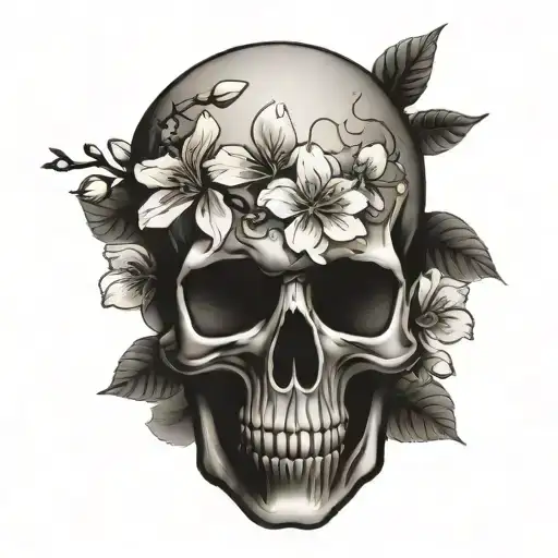 Skull And Japanese Cherry Blossoms