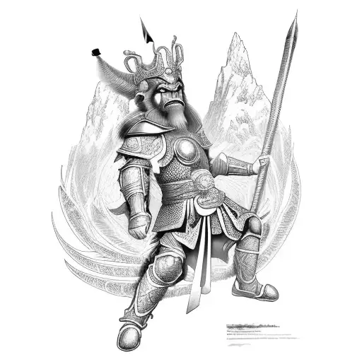 Monkey King With His Glorious Armor And Weapon Ready To Battle On Top Of An Mountain