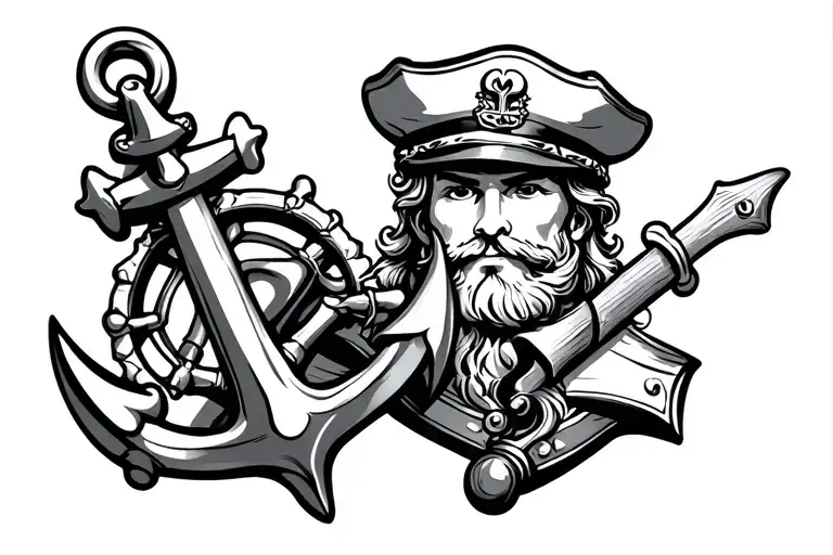 Captain Lucky With Anchor And Steering