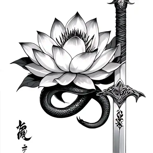 A Sword With Lotus Flower Blooming And A Snake W Masce Ghostface