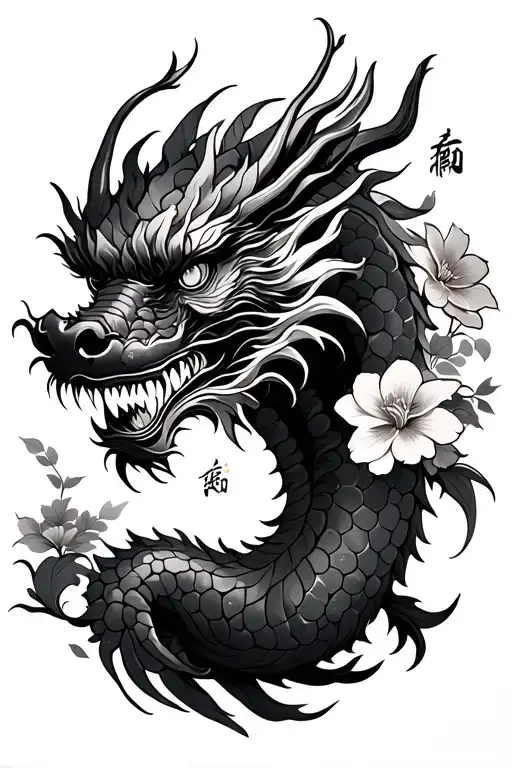 A Chinese Dragon With Chinese-themed Flowers