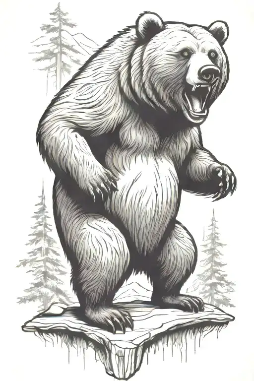 Happy Grizzly Bear Standing On 2 Legs