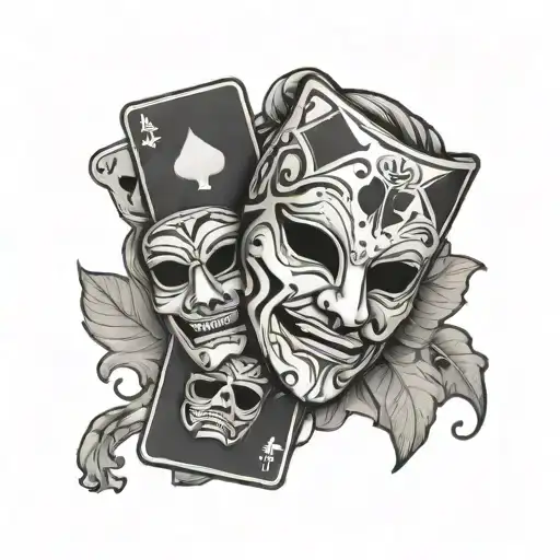Comedy Tragedy Mask With Playing Card Background