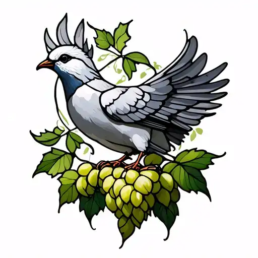 Stained Glass With Dove And Hops