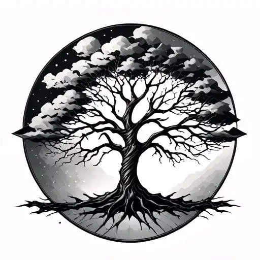 Create A Tattoo Featuring A Tree Of Life With Geometric Elements Representing Engineering Concepts